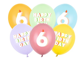 BALONY LATEKSOWE HAPPY BIRTHDAY 30 CM 6 SZT CYFRA 6