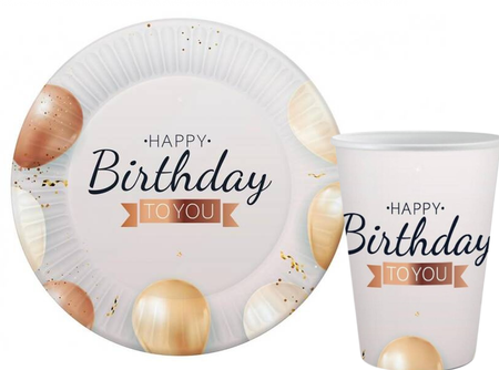 ZESTAW HAPPY BIRTHDAY TO YOU TALERZYKI+KUBECZKI