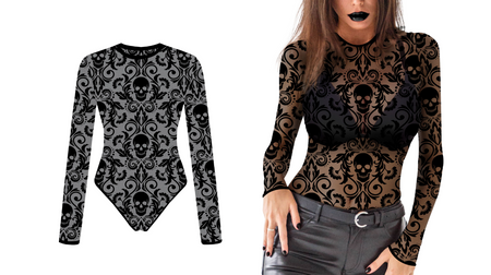 LACE FABRIC SKULLS MAILLOT, 38 - 40 (M)