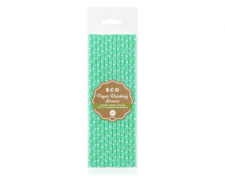 SŁOMKI PAPIEROWE ZIELONE W GROSZKI 12 SZT.
