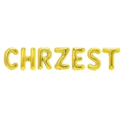 BALON FOLIOWY NAPIS CHRZEST ZŁOTY 40CM