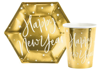 ZESTAW NOWY ROK: ZŁOTE TALERZYKI + ZŁOTE KUBECZKI