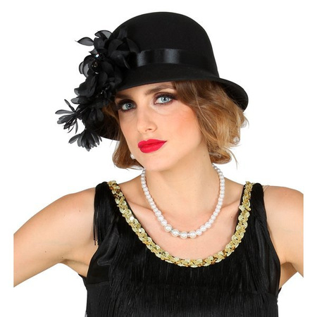 KAPELUSZ CZARNY DAMSKI RETRO CHARLESTON