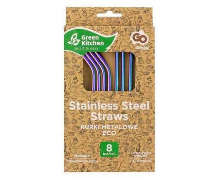 SŁOMKI METALOWE NIEBIESKIE TĘCZA 8 SZT