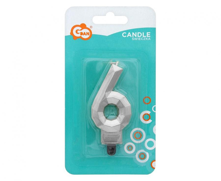 ŚWIECZKA CYFRA 6 DIAMENT METALIK SREBRNY 7,6 CM