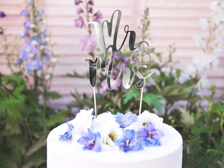 TOPPER NA TORT MR MRS SREBRNY 25,5CM