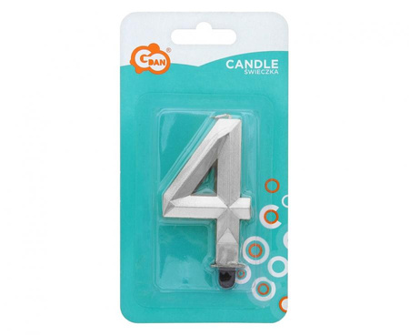 ŚWIECZKA CYFRA 4 DIAMENT METALIK SREBRNY 7,6 CM