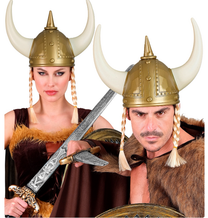 HEŁM WIKINGA ZŁOTY Z BIAŁYMI ROGAMI DLA DOROSŁYCH