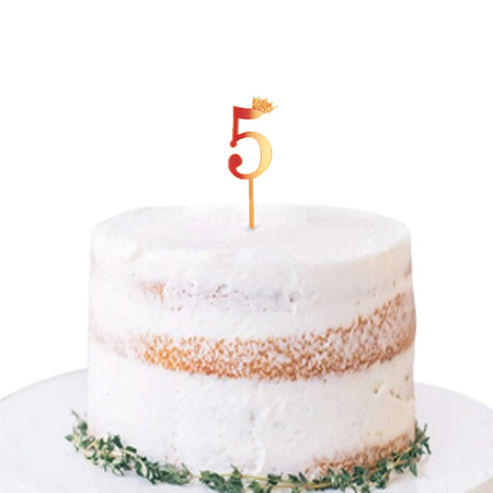 TOPPER NA TORT CYFERKA 5 ZŁOTA 11 CM