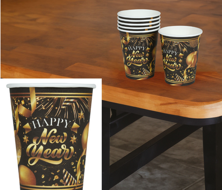  KUBECZKI PAPIEROWE SYLWESTROWE HAPPY NEW YEAR 240 ML 6 SZT