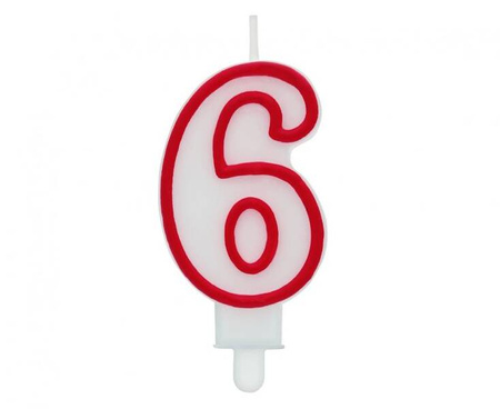 ŚWIECZKA CYFERKA 6 CZERWONY KONTUR 7 CM