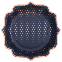 TALERZYKI PAPIEROWE RÓŻOWO-ZŁOTE KROPKI GRANATOWE 21 CM 10 SZT