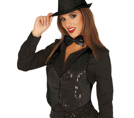 WOMEN'S BLACK SEQUIN WAISTCOAT