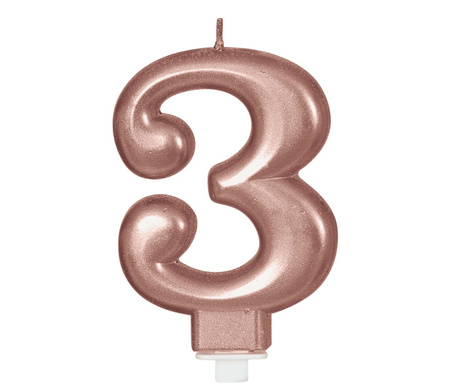 ŚWIECZKA URODZINOWA CYFRA 3 RÓŻOWE ZŁOTO 8 CM