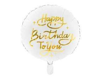 BALON FOLIOWY 35CM HAPPY BIRTHDAY TO YOU BIAŁY