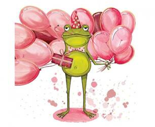 KARTKA URODZINOWA ŻABA Z BALONAMI 15 X 15 CM