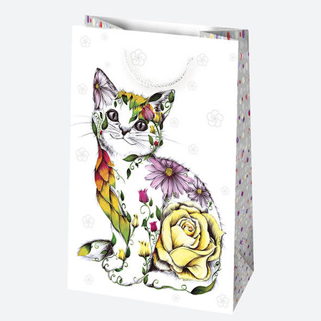 TORBA NA PREZENTY KOTEK KWIATY 16X24X7 CM