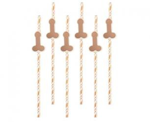 SŁOMKI PAPIEROWE PENISKI RÓŻOWO-ZŁOTE 6 SZT.