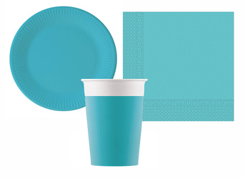 ZESTAW TALERZYKI+KUBECZKI+SERWETKI PAPIEROWE TURKUSOWE