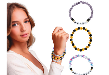 ZESTAW 3 BRASOLETEK HAPPY HALLOWEEN Z KORALIKAMI