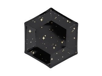 TALERZYKI CZARNE 20 cm ZŁOTE GWIAZDKI