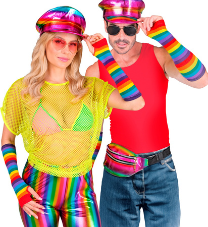 RĘKAWICZKI TĘCZOWE DŁUGIE BEZ PALCÓW 33 CM