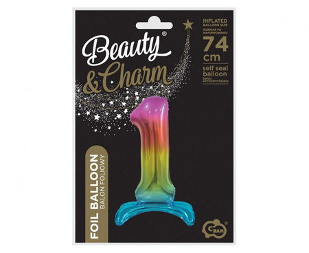 BALON FOLIOWY STOJĄCY 74 CM CYFRA 1 TĘCZA