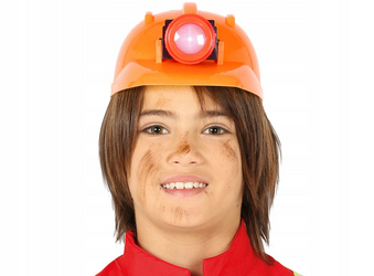 KASK BUDOWLAŃCA Z LAMPKĄ POMARAŃCZOWY