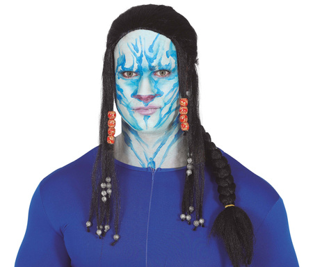 PERUKA CZARNA Z WARKOCZEM I KORALIKAMI