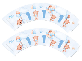 PAPILOTKI MISIE Z BALONIKAMI NIEBIESKIE ROCZEK 6 SZT