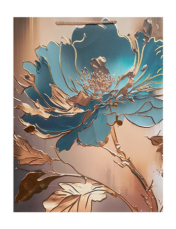 TORBA PREZENTOWA KWIAT NIEBIESKO-ZŁOTY PŁATKI 31X40X12 CM