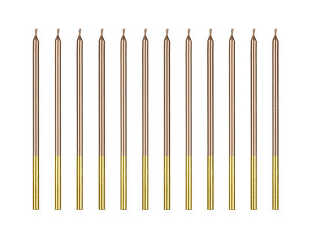 ŚWIECZKI URODZINOWE GŁADKIE RÓŻOWE ZŁOTO 14 CM 12 SZT.