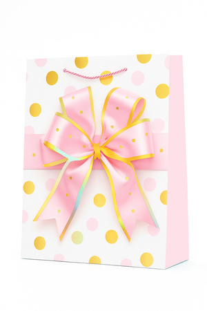 TOREBKA PREZENTOWA KOKARDA BIAŁO RÓŻOWA 26 X 32 X 10 CM