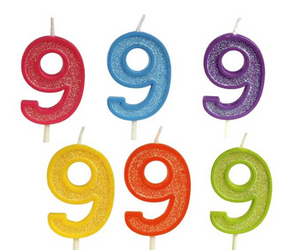 Swieczki Brokatowe Cyfra 9, 6 róznych ko