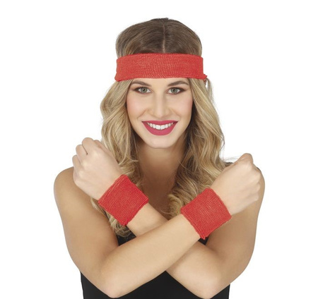 ZESTAW OPASEK CZERWONE ŚCIĄGACZE Z FROTKI LATA 90