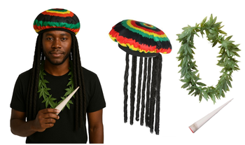 ZESTAW: CZAPKA RASTA + NASZYJNIK LIŚCIE + JOINT