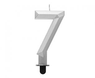 ŚWIECZKA CYFRA 7 DIAMENT METALIK SREBRNY 7,6 CM