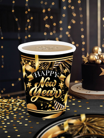  KUBECZKI PAPIEROWE SYLWESTROWE HAPPY NEW YEAR 240 ML 6 SZT