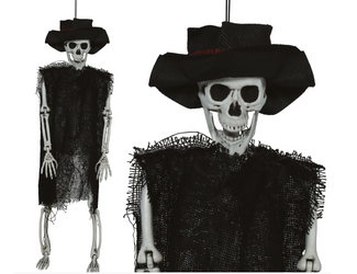 DEKORACJA SZKIELET Z KAPELUSZEM 47 CM