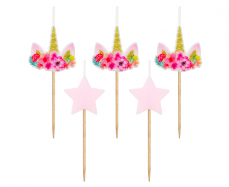 ŚWIECZKI RÓŻOWY JEDNOROŻEC 5 SZT
