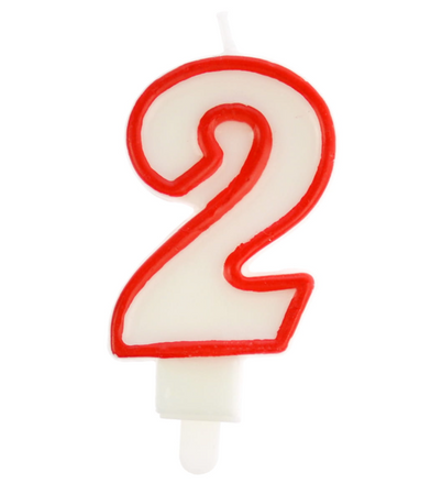 ŚWIECZKA URODZINOWA BIAŁA CYFRA 2 OBWÓDKA CZERWONA