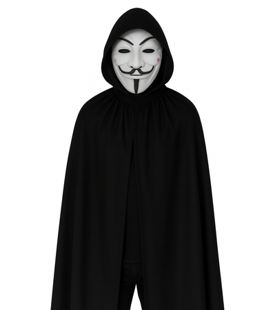 ZESTAW MASKA ANONYMOUS+PELERYNA CZARNA