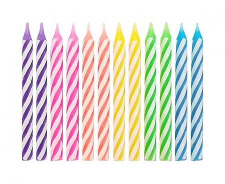 ŚWIECZKI URODZINOWE 24SZT. KOLOROWE Z PASECZKIEM, 6 CM