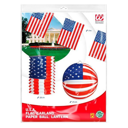 GIRLANDA FLAGI USA 4M KULA I LAMPION DEKORACJA