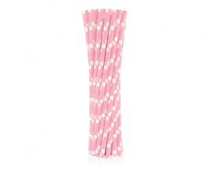 SŁOMKI PAPIEROWE JASNORÓŻOWE W GROSZKI 24 SZT