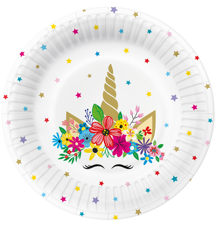 TALERZYKI PAPIEROWE JEDNOROŻEC 18 CM 8 SZT.