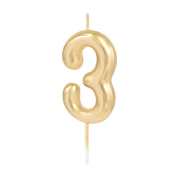 ŚWIECZKA URODZINOWA CYFRA 3 ZŁOTA POŁYSK 6 CM