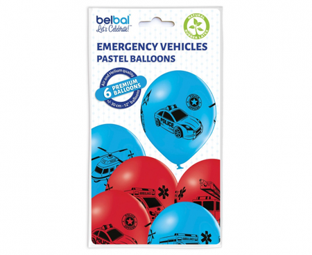 BALONY LATEKSOWE BELBAL STRAŻ POLICJA NA RATUNEK 30 CM 6 SZT