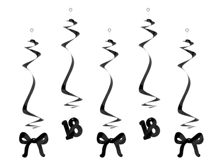ŚWIDERKI 18 URODZINY Z KOKARDKAMI 50 CM CZARNE 5 SZT