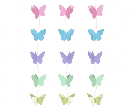 DEKORACJA WISZĄCA MOTYLKI PASTELOWE 200 CM